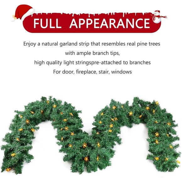 Christmas Garland with Lights, 9FT Artificial Pine with 50 Gingerbread Men - Picture 5 of 7